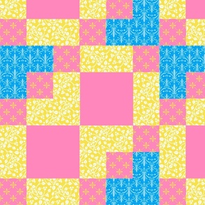 Sweet sundae wholecloth cheater quilt with areas to embroider - pink, yellow, blue