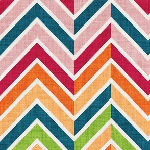 Large jumbo scale // Groovy chevron waves //  orange red pink teal and limerick green 70s inspirational classic geometric retro zigzag color blocks wallpaper bedding vintage sportswear