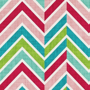 Large jumbo scale // Groovy Christmas chevron waves //  pink red spearmint teal and limerick green 70s inspirational classic geometric retro zigzag color blocks wallpaper bedding vintage sportswear