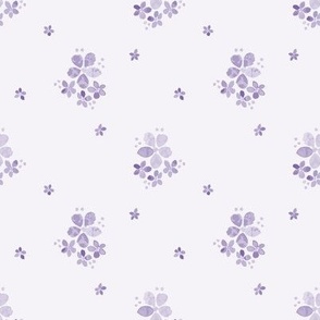 402 - Small scale gentle washed violet mauve lavender with monochromatic watercolor florals in a vintage sprigged muslin style, for baby and nursery accessories, wallpaper, cot sheets, baby dresses, tops and apparel in general 