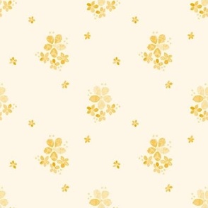 402 - Small scale soft baby duck yellow with monochromatic watercolor florals in a vintage sprigged muslin style, for baby and nursery accessories, wallpaper, cot sheets, baby dresses, tops and apparel in general 
