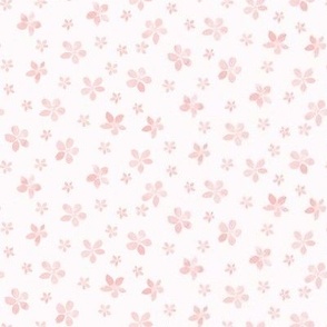 401 - Small scale soft pastel pink cosmos florals, for kids apparel, nursery wallpaper, cot sheets, girl tops and dresses, and feminine tablecloths, table runners, placemats and napkins, patchwork and quilting