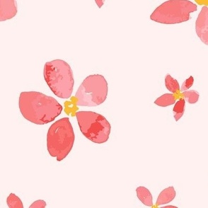 401 - Large scale delicate coral pink vintage  cosmos florals, for kids apparel, nursery wallpaper, cot sheets, girl tops and dresses, and feminine tablecloths, table runners, placemats and napkins.