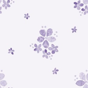 402 - Large scale vintage gentle washed violet mauve lavender with monochromatic watercolor florals in a sprigged muslin style, for baby and nursery accessories, wallpaper, cot sheets, baby dresses, tops and apparel in general 