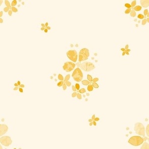 402 - Large scale soft vintage baby duck yellow with monochromatic watercolor florals in a sprigged muslin style, for baby and nursery accessories, wallpaper, cot sheets, baby dresses, tops and apparel in general 