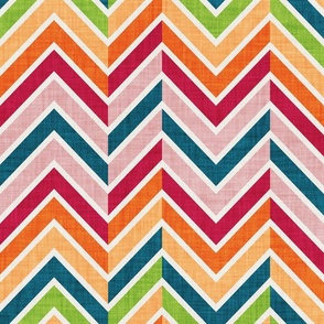 Normal scale // Groovy chevron waves //  orange red pink teal and limerick green 70s inspirational classic geometric retro zigzag color blocks bedding vintage sportswear