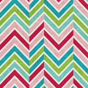 Normal scale // Groovy Christmas chevron waves //  pink red spearmint teal and limerick green 70s inspirational classic geometric retro zigzag color blocks bedding vintage sportswear