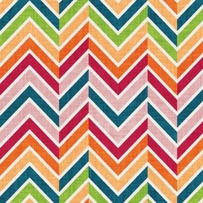Small scale // Groovy chevron waves //  orange red pink teal and limerick green 70s inspirational classic geometric retro zigzag color blocks vintage sportswear
