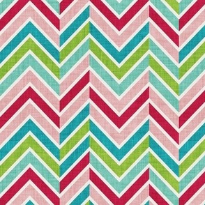 Small scale // Groovy Christmas chevron waves //  pink red spearmint teal and limerick green 70s inspirational classic geometric retro zigzag color blocks vintage sportswear