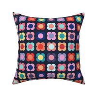 Colorful Flowers on Navy - 2 inch flower