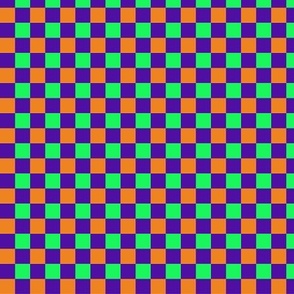 Bright Green Orange and Purple Checkerboard