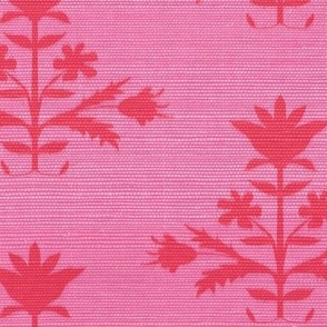 Tulip PRINT FAUX Grasscloth in VALENTINE PINK AND RED 
