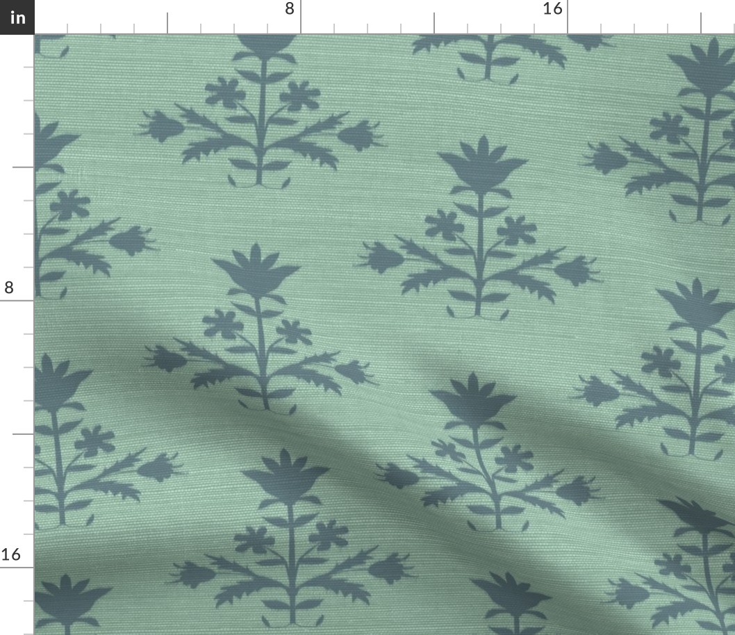 Tulip PRINT FAUX Grasscloth SOUTHFIELD GREEN AND BLUE