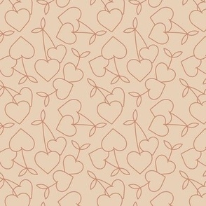 Retro groovy love cherries - heart shaped fruit design for valentine's Day moody orange on tan beige 