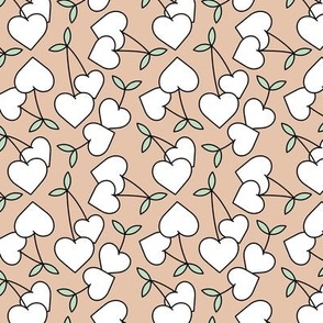 Retro groovy love cherries - heart shaped fruit design for valentine's Day white mint on tan 
