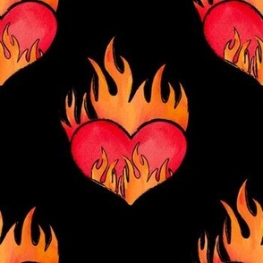 Watercolor Hearts Afire Red Fire Hearts Medium