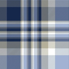 Plaid in blue, navy, khaki and white
