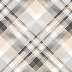 Plaid in beige, grey, white, taupe and brown - diagonal