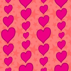 L - Peach Hearts & Stars – Bright Pink & Coral Valentines Love Heart Stripe
