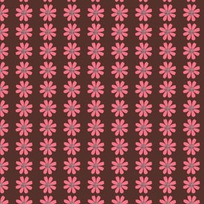 Babs Blush Blender Symmetrical Daisy Rows on Dark Brown Coordinate Extra Small 4" Repeat