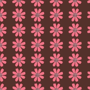 Babs Blush Blender Symmetrical Daisy Rows on Dark Brown Coordinate Medium 7.5" Repeat