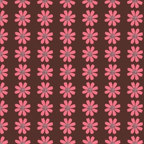 Babs Blush Blender Symmetrical Daisy Rows on Dark Brown Coordinate Small 5.6" Repeat