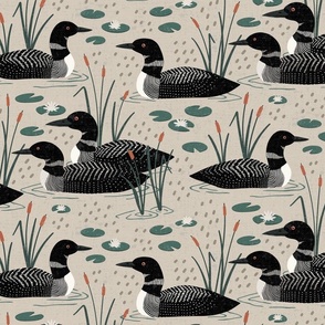 Loons on the Lake - Lake Life Collection (Neutral Linen) (Medium)