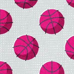 Large jumbo scale // Basketball balls polka dots // bunny grey dotted background fuchsia pink balls modern retro color block tween spirit bedroom barbiecore barbiemania