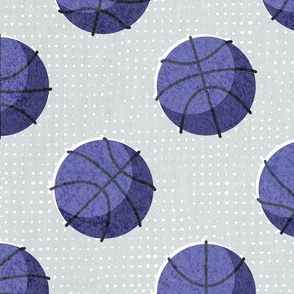 Large jumbo scale // Basketball balls polka dots // bunny grey dotted background very peri blue balls modern retro color block tween spirit bedroom