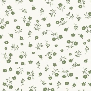 spring cottage floral // dark sage green on white