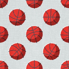 Normal scale // Basketball balls polka dots // bunny grey dotted background vivid red balls modern retro color block tween spirit bedroom