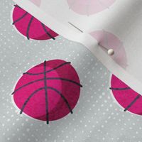 Small scale // Basketball balls polka dots // bunny grey dotted background fuchsia pink balls modern retro color block tween spirit bedroom