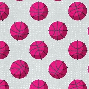 Small scale // Basketball balls polka dots // bunny grey dotted background fuchsia pink balls modern retro color block tween spirit bedroom