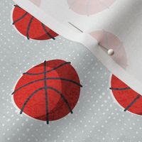 Small scale // Basketball balls polka dots // bunny grey dotted background vivid red balls modern retro color block tween spirit bedroom