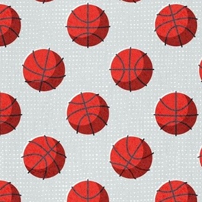 Small scale // Basketball balls polka dots // bunny grey dotted background vivid red balls modern retro color block tween spirit bedroom