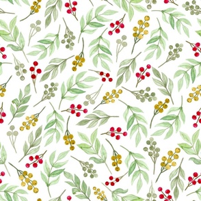 Watercolour plants, white background. Seamless floral pattern-278.