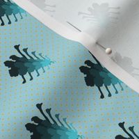 OSLH - Ostrich Silhouettes in Teal on Folk Art Sunny Day Background - 2 inch repeat