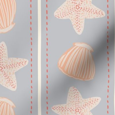 Coastal Chic Sea Shell Starfish Stripes Muted Neutral - Beach Wallpaper & Home Decor