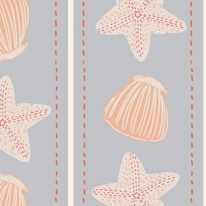 Coastal Chic Sea Shell Starfish Stripes Muted Neutral - Beach Wallpaper & Home Decor