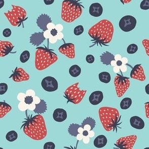 Summer Berries {on Aqua Island} Strawberries, Blueberries, Floral Fruit