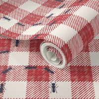 Ants on Summer Picnic Tablecloth {on Linen // Off White} Muted Red Gingham 