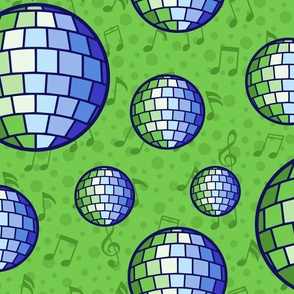 L - Green Disco Ball Music Notes – Green & Blue Mirror Glitter Ball