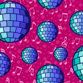 L - Pink Disco Ball Music Notes – Magenta, Blue & Aqua Mirror Glitter Ball
