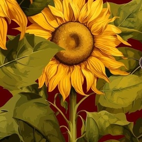 24" Fall Sunflower Flower Field with Butterflies in Brown by Audrey Jeanne