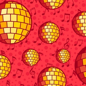 L - Red Disco Ball Music Notes – Red & Yellow Mirror Glitter Ball