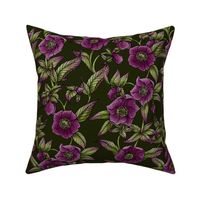 Hellebore Forest Green Whimsical Gothic Floral