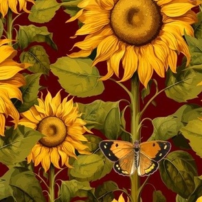 12" Fall Sunflower Flower Field with Butterflies in Brown by Audrey Jeanne