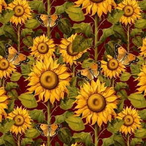 6" Fall Sunflower Flower Field with Butterflies in Brown by Audrey Jeanne