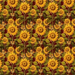 3" Fall Sunflower Flower Field with Butterflies in Brown by Audrey Jeanne