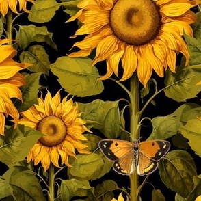 12" Fall Sunflower Flower Field with Butterflies in Black by Audrey Jeanne